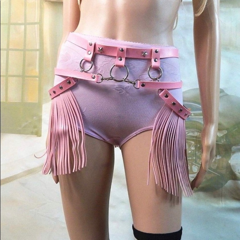 Pink Leather Garter Body Harness Waist Belt